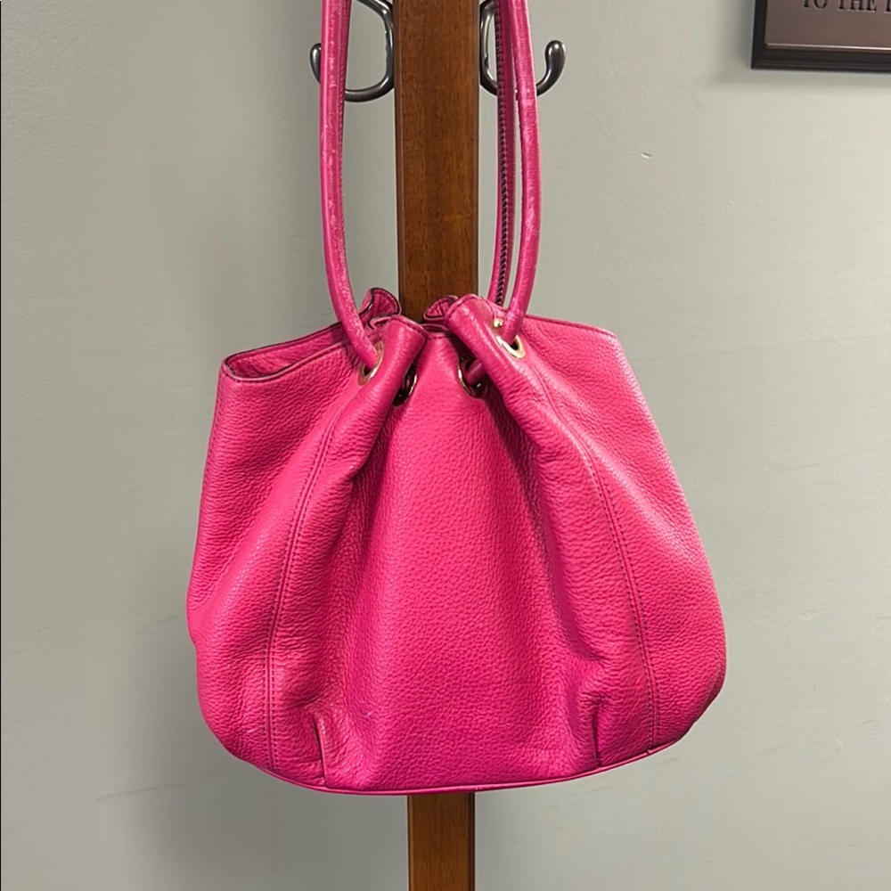Michael Kors Hot Pink Leather Drawstring Shoulder Tote - Picture 2 of 7